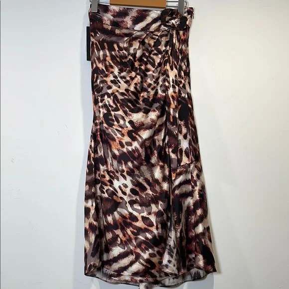 NWT Marciano Guess Animal Magic Wrap Skirt Size XS 100% Pure Silk Brown & Tan - Picture 4 of 16